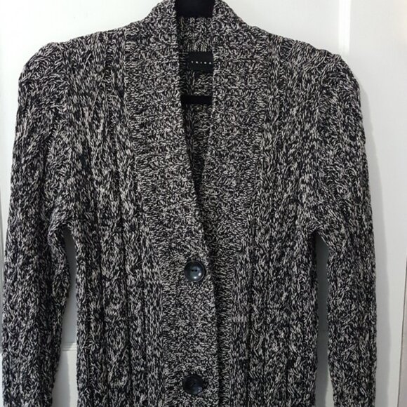 Tribal Button Front Long Sleeve Knit Cardigan Black White Sz M - Picture 2 of 14